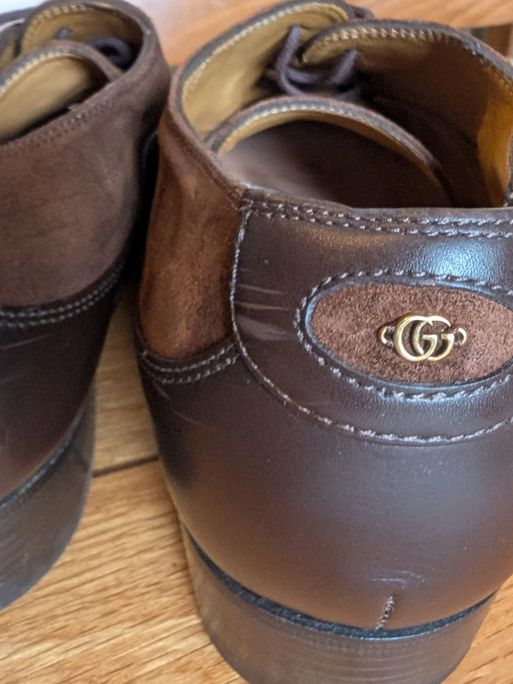 Gucci 719741 Double Panelled Lace-up Shoes Brown Leather Suede Size 8 Mens